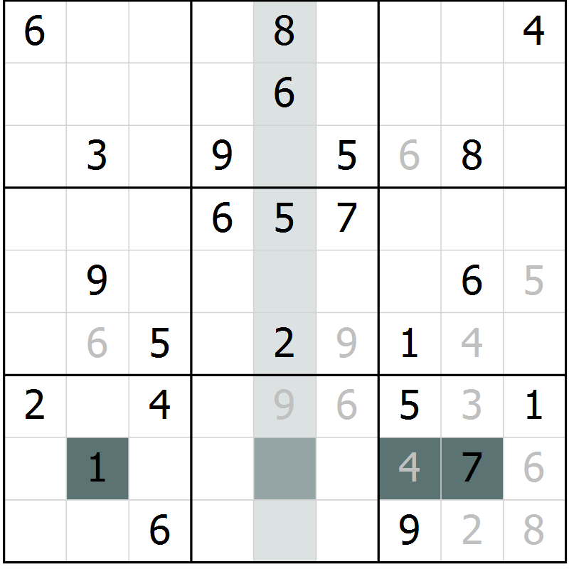 Position des candidats pour la solution de la Gr 1 page 3 du magazine de sudoku Expert n° 013