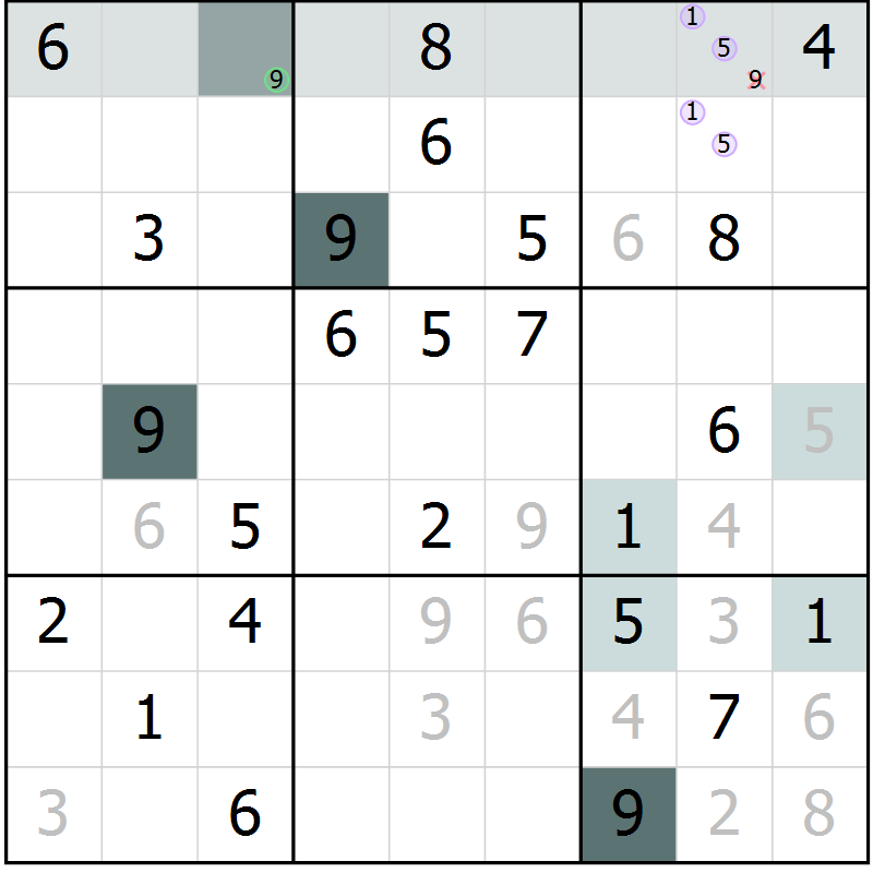 Position des candidats pour la solution de la Gr 1 page 3 du magazine de sudoku Expert n° 013