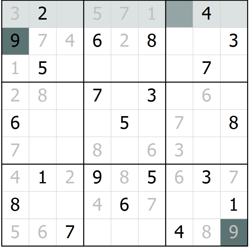 Position des candidats pour la solution de la Gr 10 page 12 du magazine de sudoku Expert n° 013