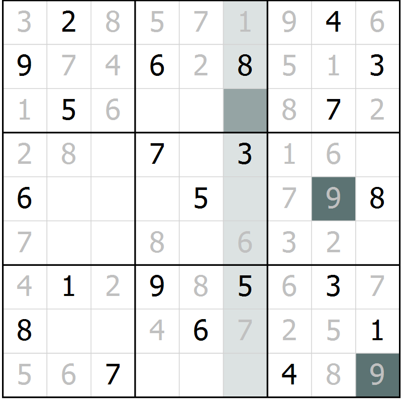 Position des candidats pour la solution de la Gr 10 page 12 du magazine de sudoku Expert n° 013