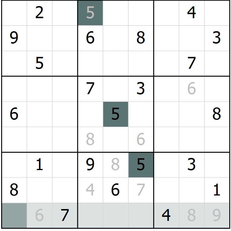 Position des candidats pour la solution de la Gr 10 page 12 du magazine de sudoku Expert n° 013