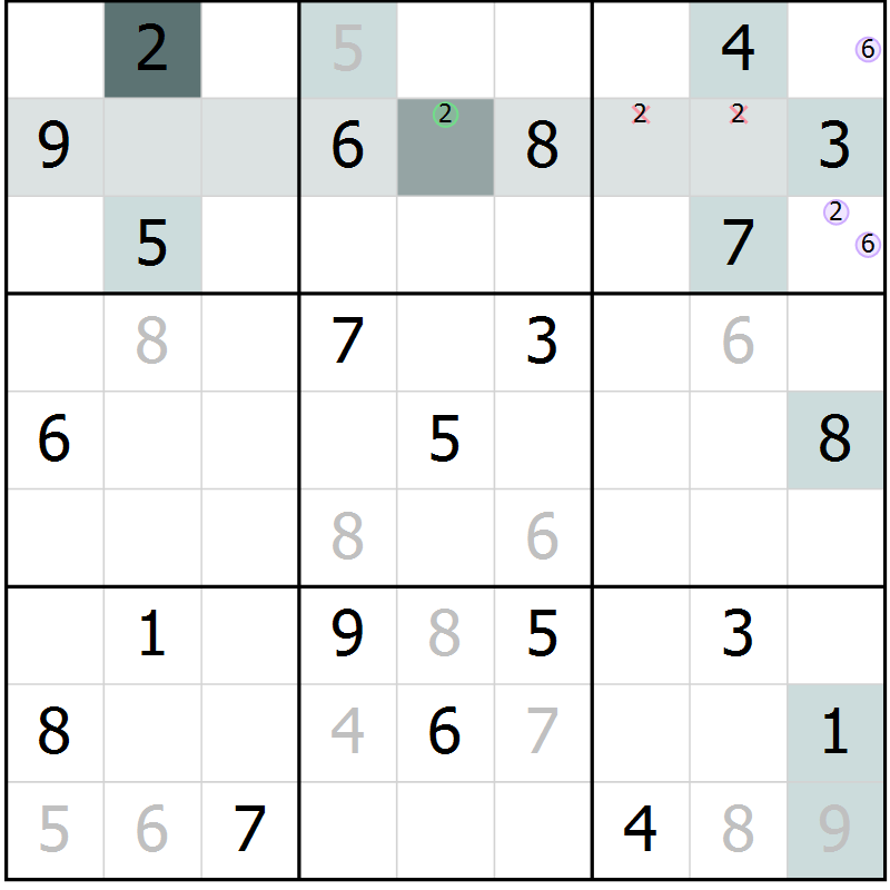 Position des candidats pour la solution de la Gr 10 page 12 du magazine de sudoku Expert n° 013