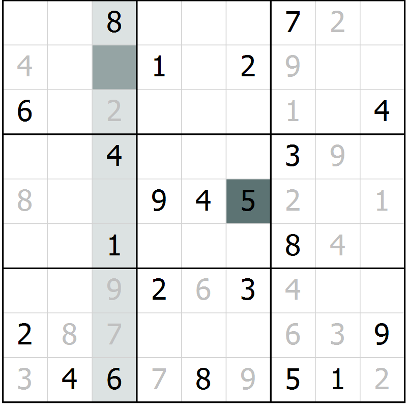 Position des candidats pour la solution de la Gr 11 page 13 du magazine de sudoku Expert n° 013