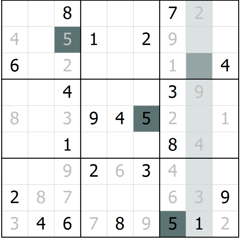 Position des candidats pour la solution de la Gr 11 page 13 du magazine de sudoku Expert n° 013