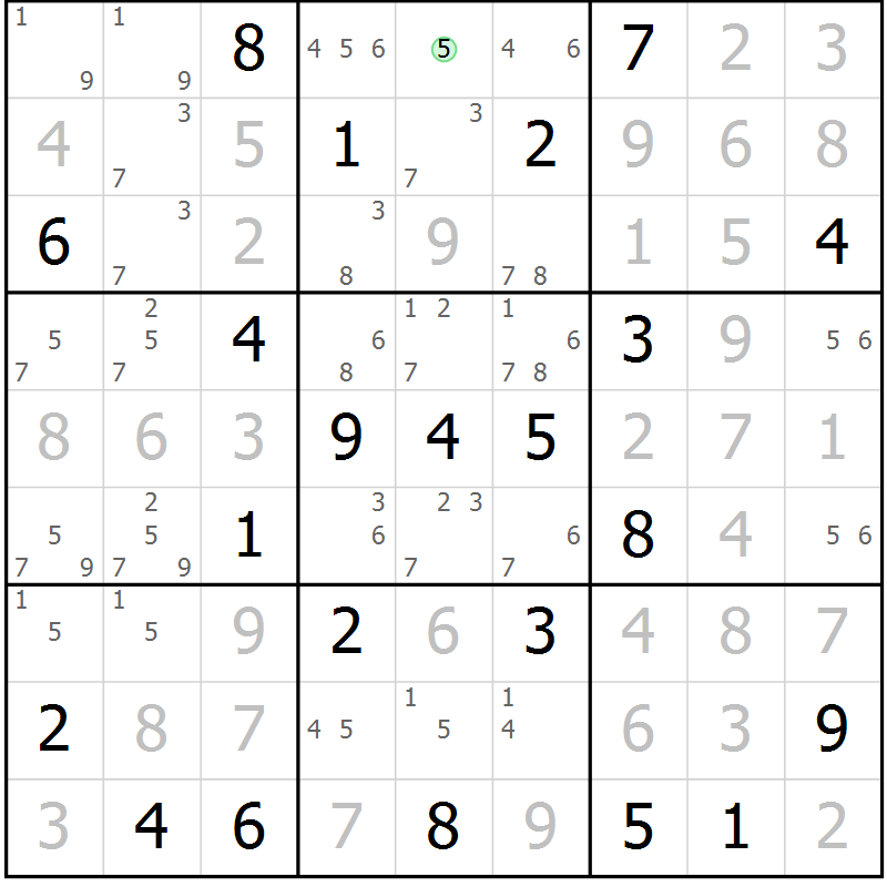 Position des candidats pour la solution de la Gr 11 page 13 du magazine de sudoku Expert n° 013