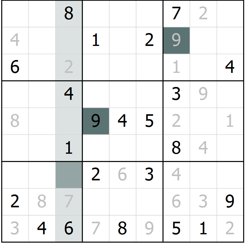 Position des candidats pour la solution de la Gr 11 page 13 du magazine de sudoku Expert n° 013