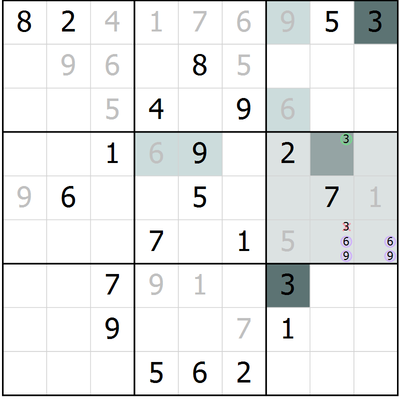 Position des candidats pour la solution de la Gr 12 page 14 du magazine de sudoku Expert n° 013
