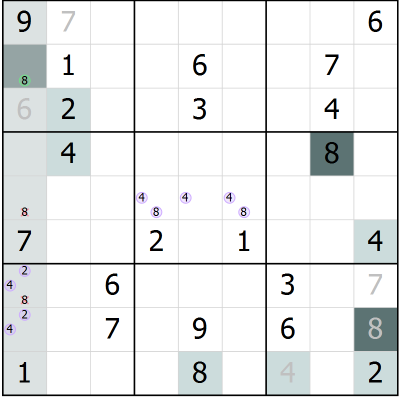Position des candidats pour la solution de la Gr 13 page 15 du magazine de sudoku Expert n° 013