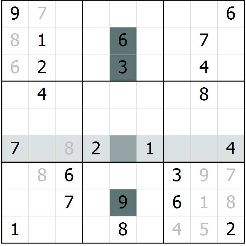 Position des candidats pour la solution de la Gr 13 page 15 du magazine de sudoku Expert n° 013