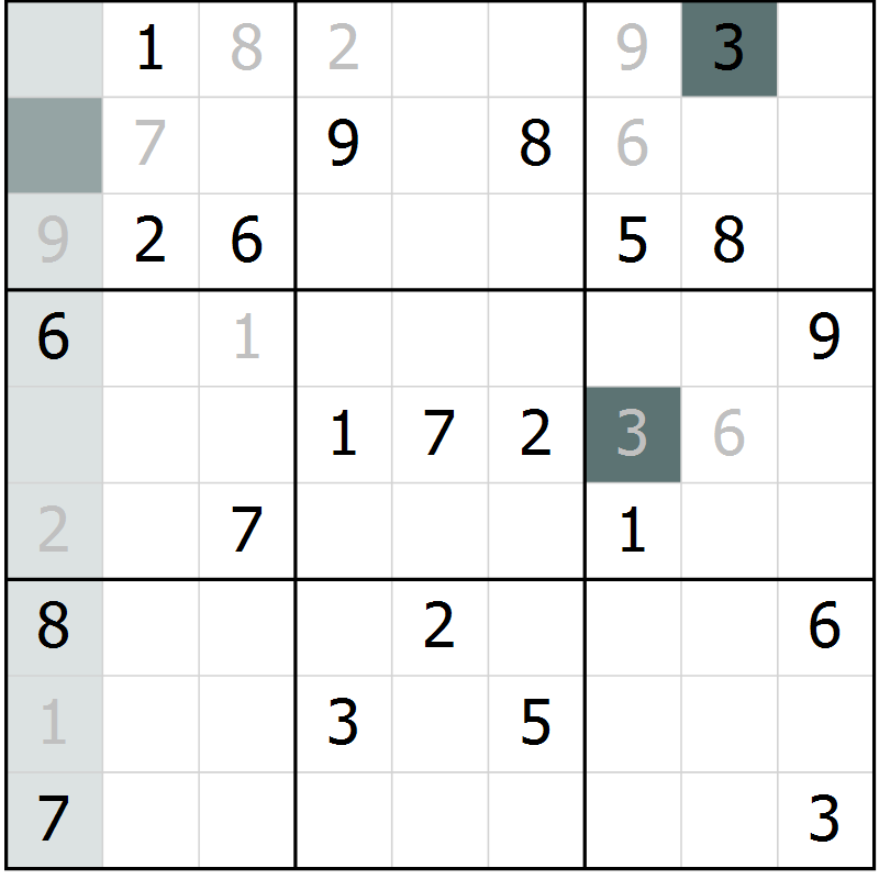 Position des candidats pour la solution de la Gr 14 page 16 du magazine de sudoku Expert n° 013