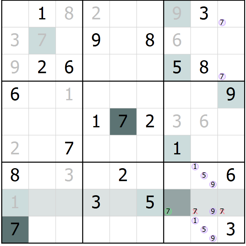 Position des candidats pour la solution de la Gr 14 page 16 du magazine de sudoku Expert n° 013