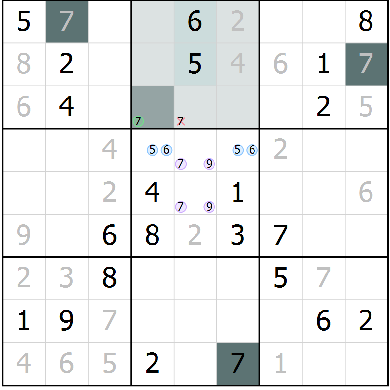 Position des candidats pour la solution de la Gr 16 page 18 du magazine de sudoku Expert n° 013