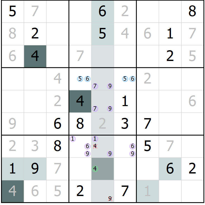 Position des candidats pour la solution de la Gr 16 page 18 du magazine de sudoku Expert n° 013