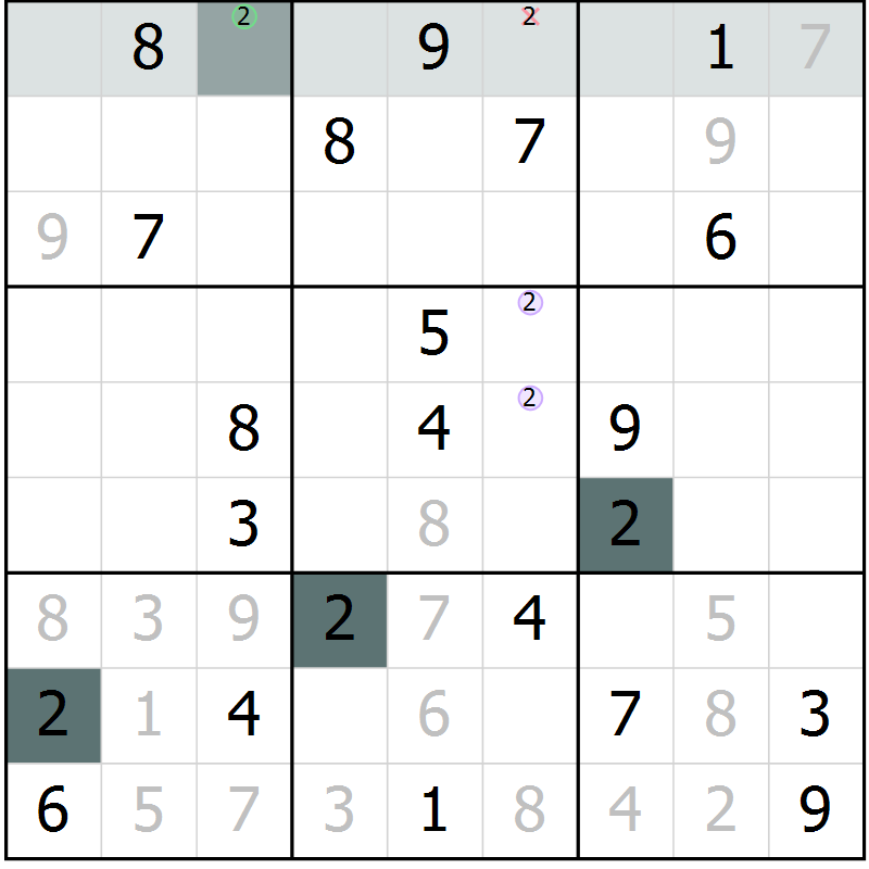 Position des candidats pour la solution de la Gr 17 page 19 du magazine de sudoku Expert n° 013