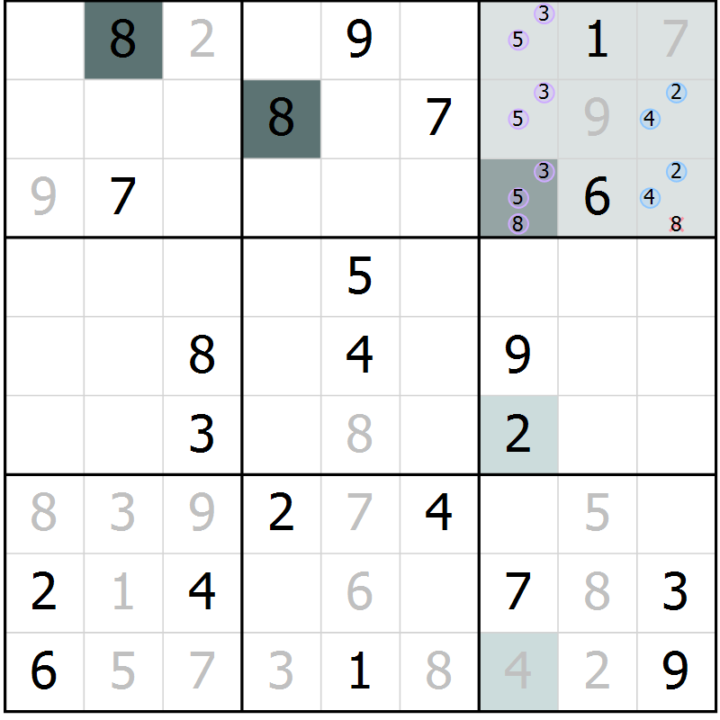 Position des candidats pour la solution de la Gr 17 page 19 du magazine de sudoku Expert n° 013