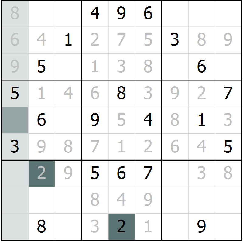Position des candidats pour la solution de la Gr 18 page 20 du magazine de sudoku Expert n° 013