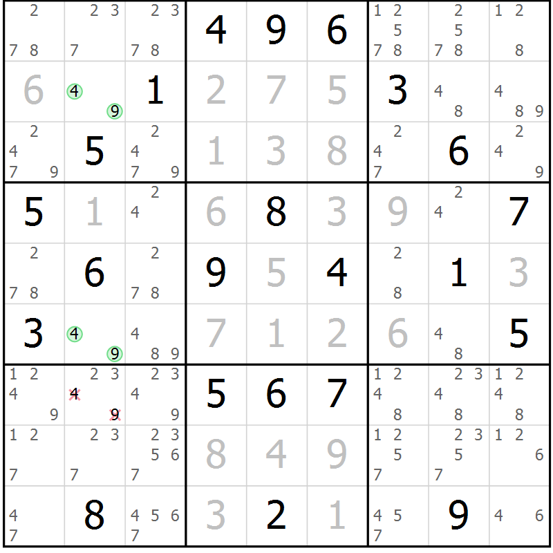 Position des candidats pour la solution de la Gr 18 page 20 du magazine de sudoku Expert n° 013