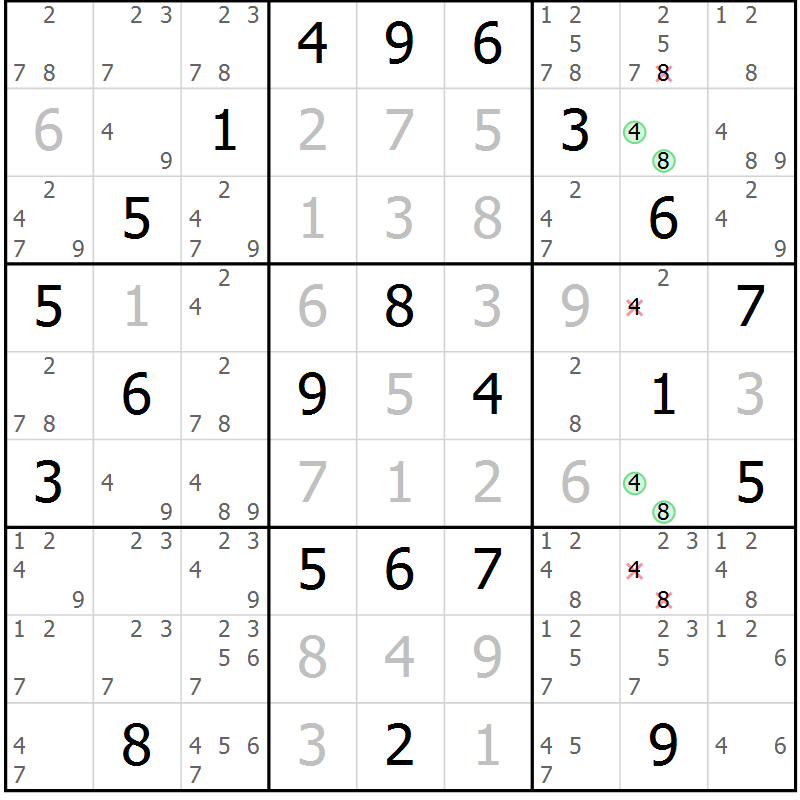 Position des candidats pour la solution de la Gr 18 page 20 du magazine de sudoku Expert n° 013