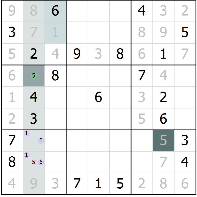 Position des candidats pour la solution de la Gr 19 page 21 du magazine de sudoku Expert n° 013