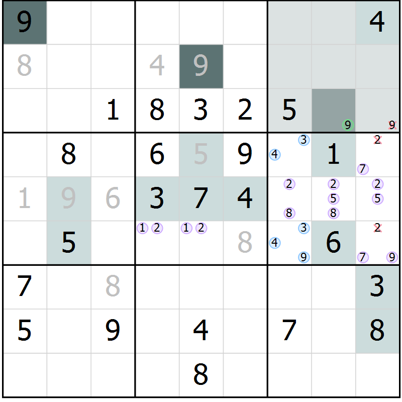 Position des candidats pour la solution de la Gr 2 page 4 du magazine de sudoku Expert n° 013