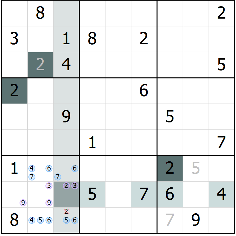 Position des candidats pour la solution de la Gr 20 page 22 du magazine de sudoku Expert n° 013