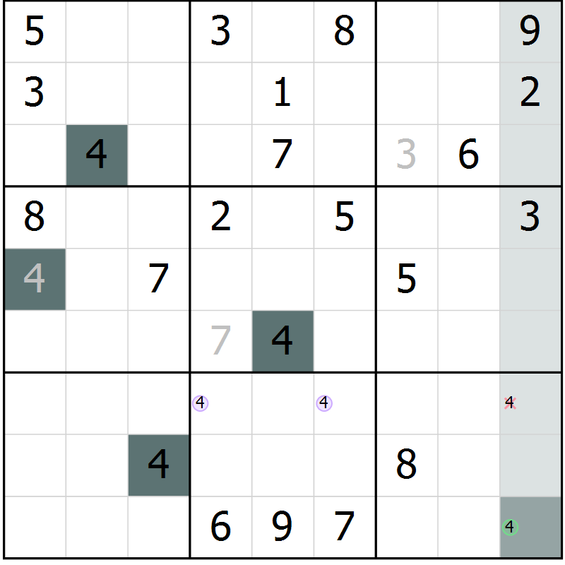 Position des candidats pour la solution de la Gr 21 page 23 du magazine de sudoku Expert n° 013