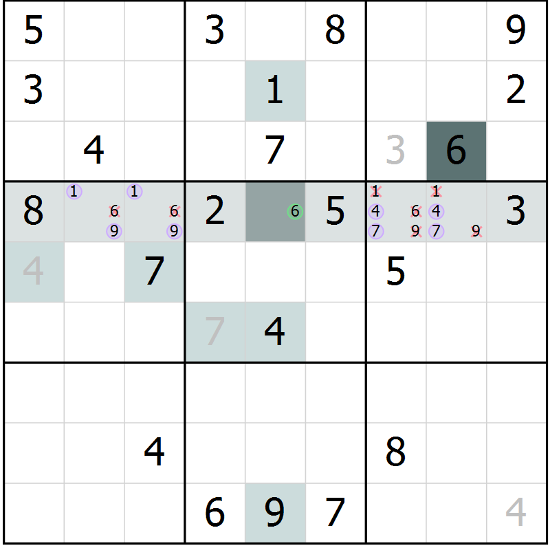 Position des candidats pour la solution de la Gr 21 page 23 du magazine de sudoku Expert n° 013