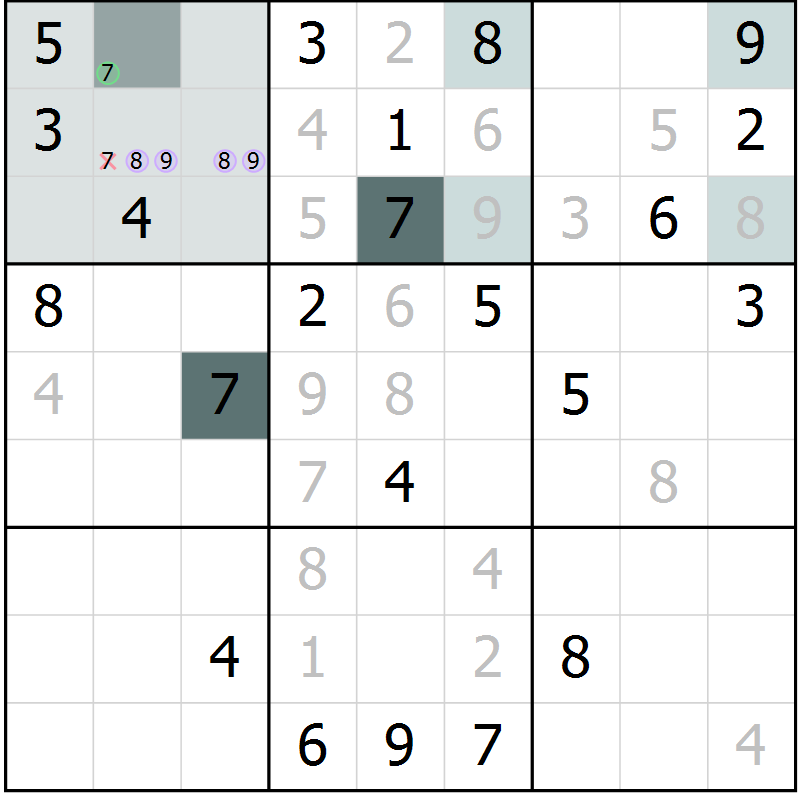 Position des candidats pour la solution de la Gr 21 page 23 du magazine de sudoku Expert n° 013