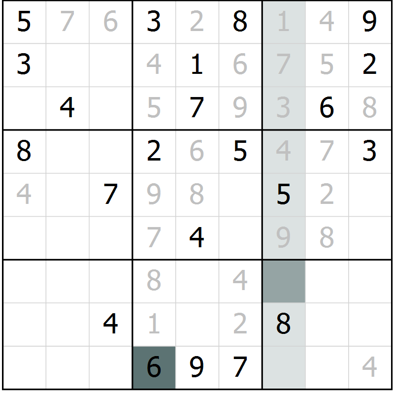 Position des candidats pour la solution de la Gr 21 page 23 du magazine de sudoku Expert n° 013