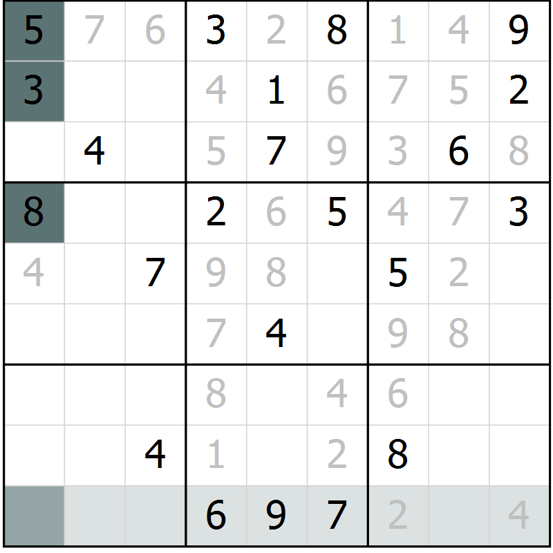 Position des candidats pour la solution de la Gr 21 page 23 du magazine de sudoku Expert n° 013