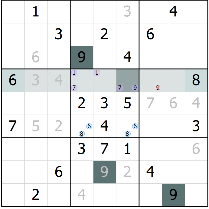 Position des candidats pour la solution de la Gr 22 page 24 du magazine de sudoku Expert n° 013