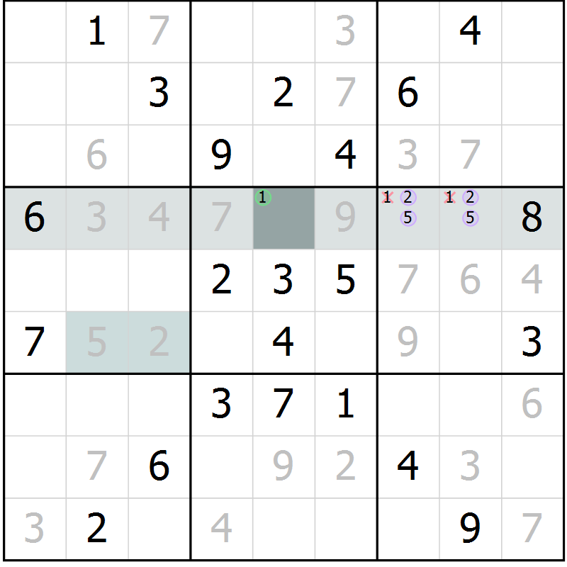 Position des candidats pour la solution de la Gr 22 page 24 du magazine de sudoku Expert n° 013