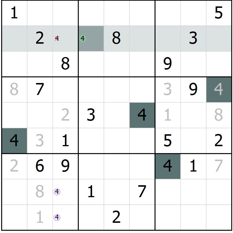 Position des candidats pour la solution de la Gr 23 page 25 du magazine de sudoku Expert n° 013