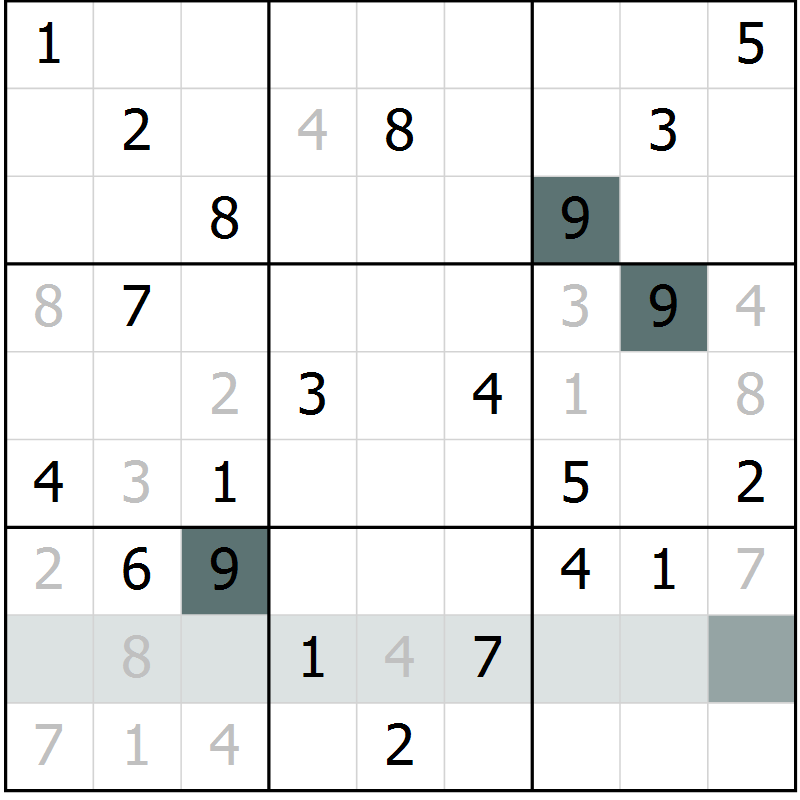 Position des candidats pour la solution de la Gr 23 page 25 du magazine de sudoku Expert n° 013