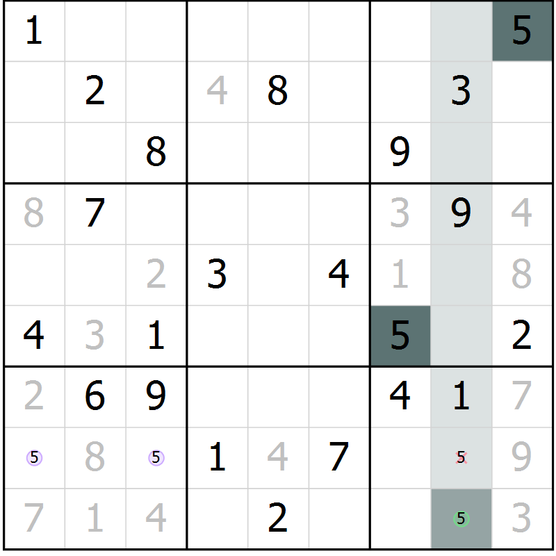 Position des candidats pour la solution de la Gr 23 page 25 du magazine de sudoku Expert n° 013
