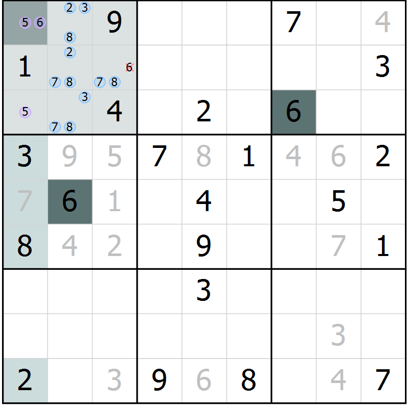 Position des candidats pour la solution de la Gr 24 page 26 du magazine de sudoku Expert n° 013