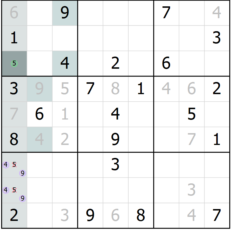 Position des candidats pour la solution de la Gr 24 page 26 du magazine de sudoku Expert n° 013