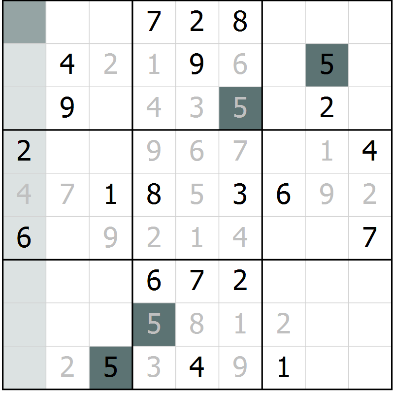 Position des candidats pour la solution de la Gr 25 page 27 du magazine de sudoku Expert n° 013