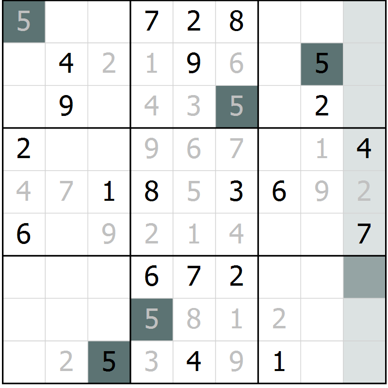 Position des candidats pour la solution de la Gr 25 page 27 du magazine de sudoku Expert n° 013