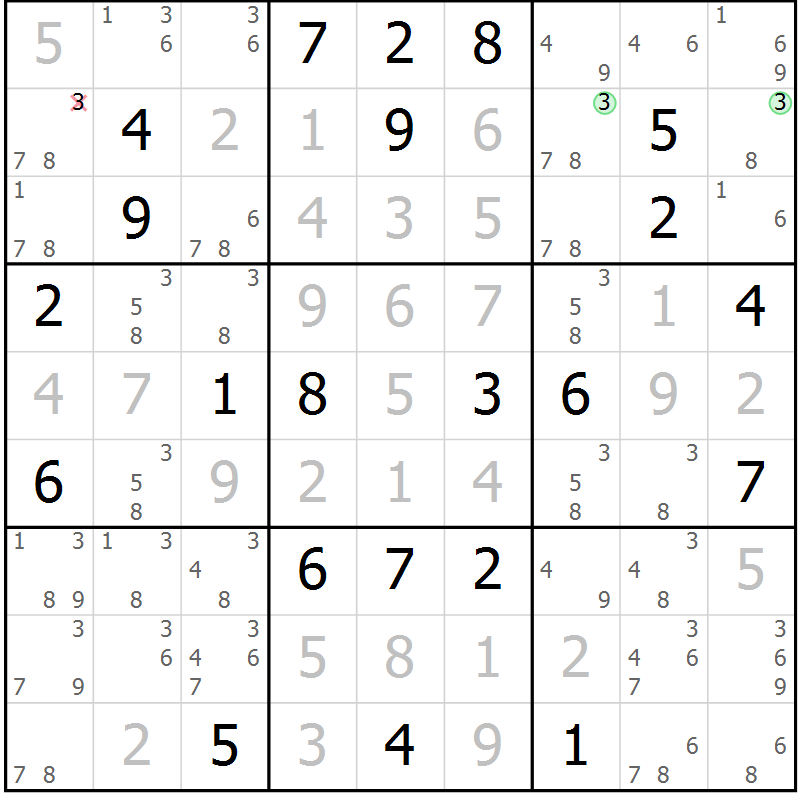 Position des candidats pour la solution de la Gr 25 page 27 du magazine de sudoku Expert n° 013