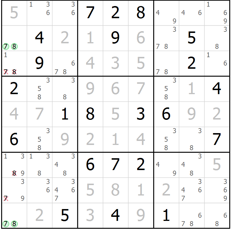 Position des candidats pour la solution de la Gr 25 page 27 du magazine de sudoku Expert n° 013