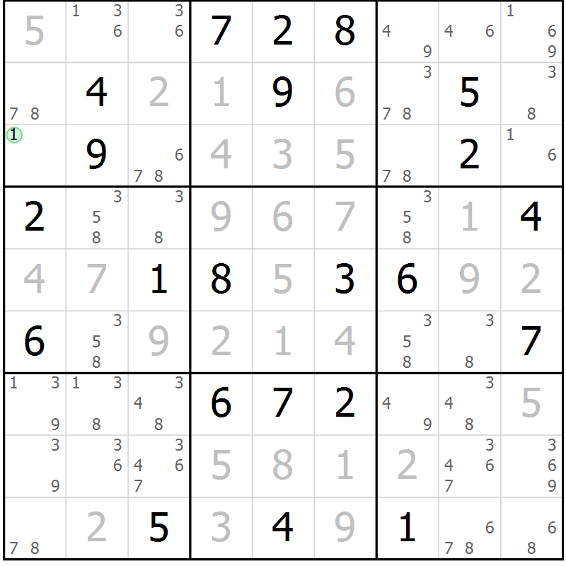 Position des candidats pour la solution de la Gr 25 page 27 du magazine de sudoku Expert n° 013