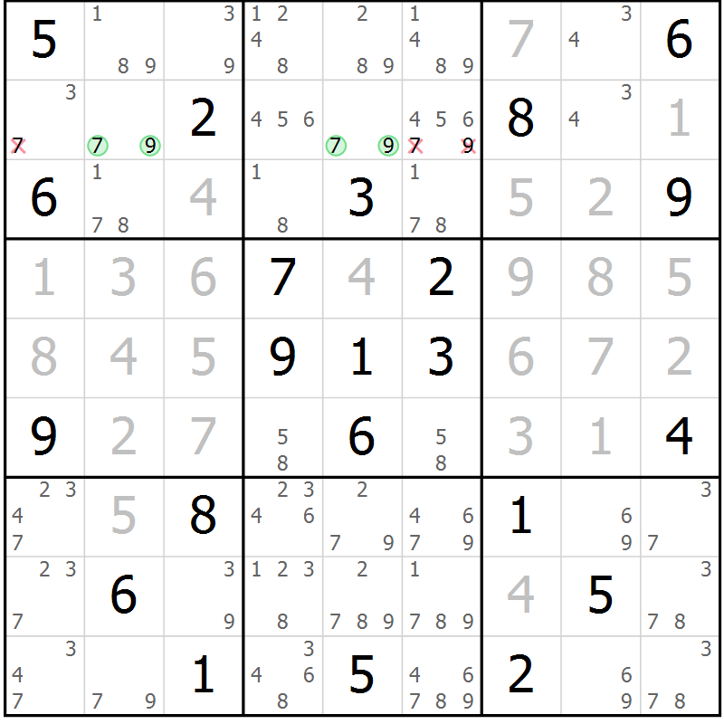 Position des candidats pour la solution de la Gr 26 page 28 du magazine de sudoku Expert n° 013