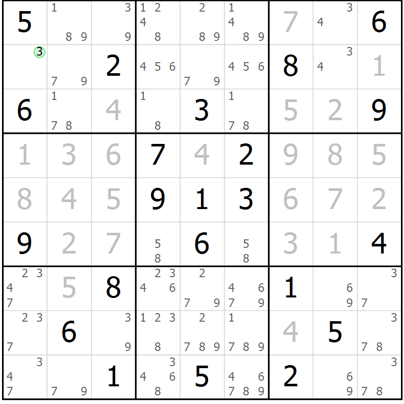 Position des candidats pour la solution de la Gr 26 page 28 du magazine de sudoku Expert n° 013