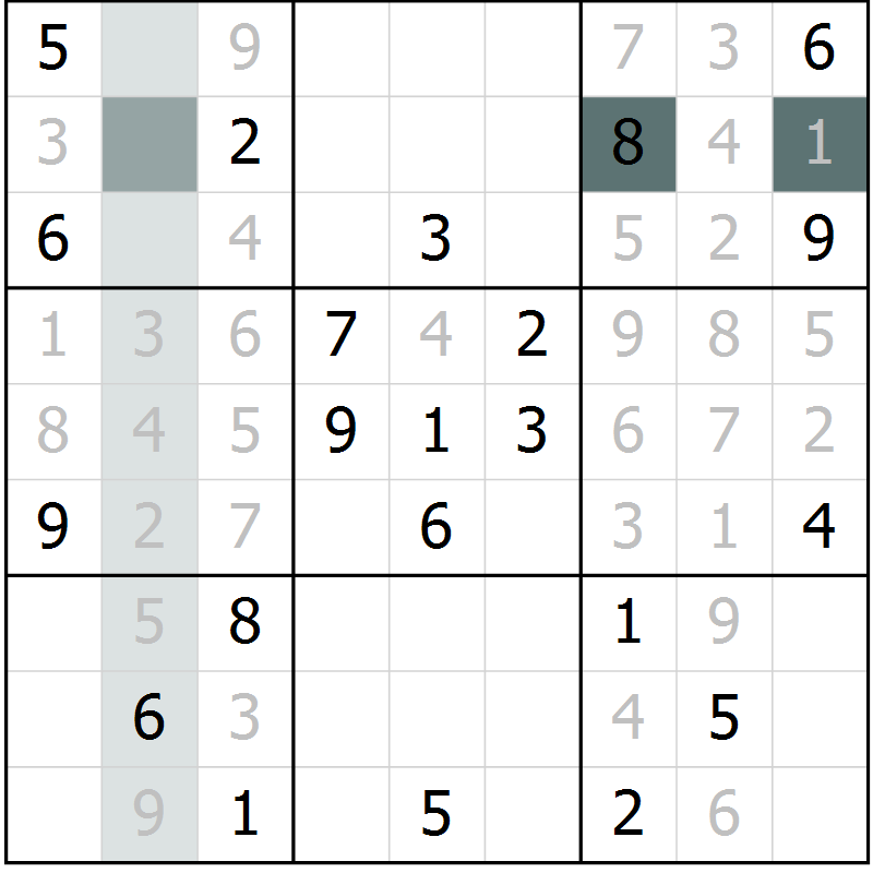 Position des candidats pour la solution de la Gr 26 page 28 du magazine de sudoku Expert n° 013