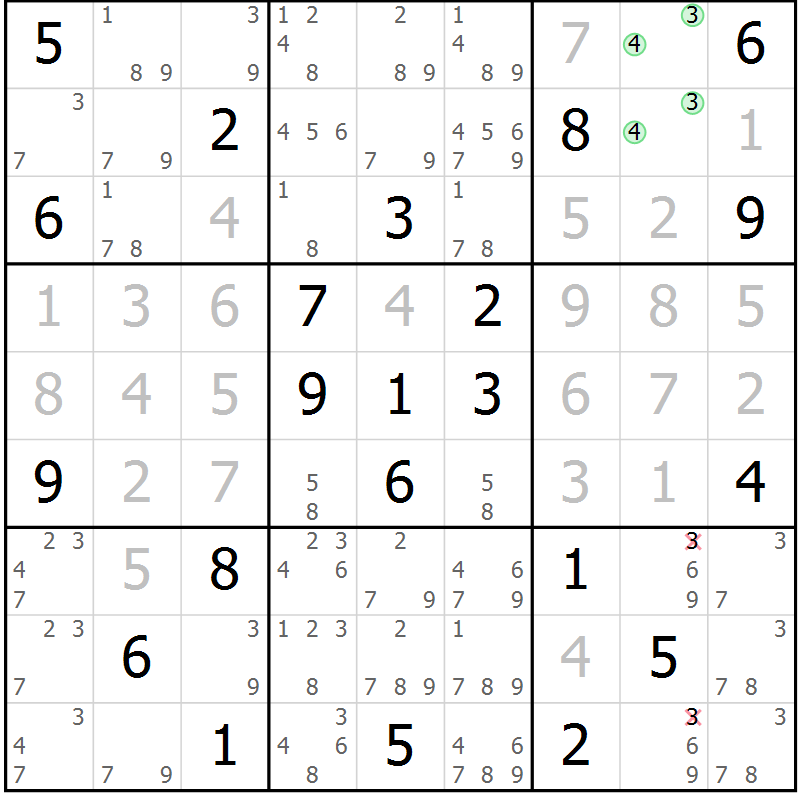 Position des candidats pour la solution de la Gr 26 page 28 du magazine de sudoku Expert n° 013