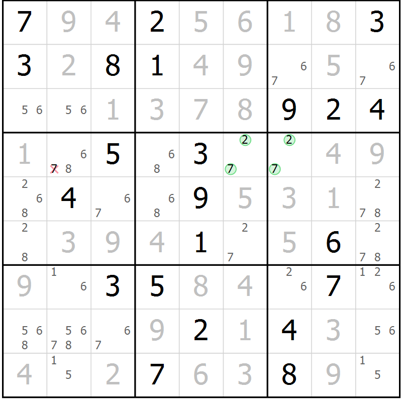 Position des candidats pour la solution de la Gr 27 page 29 du magazine de sudoku Expert n° 013