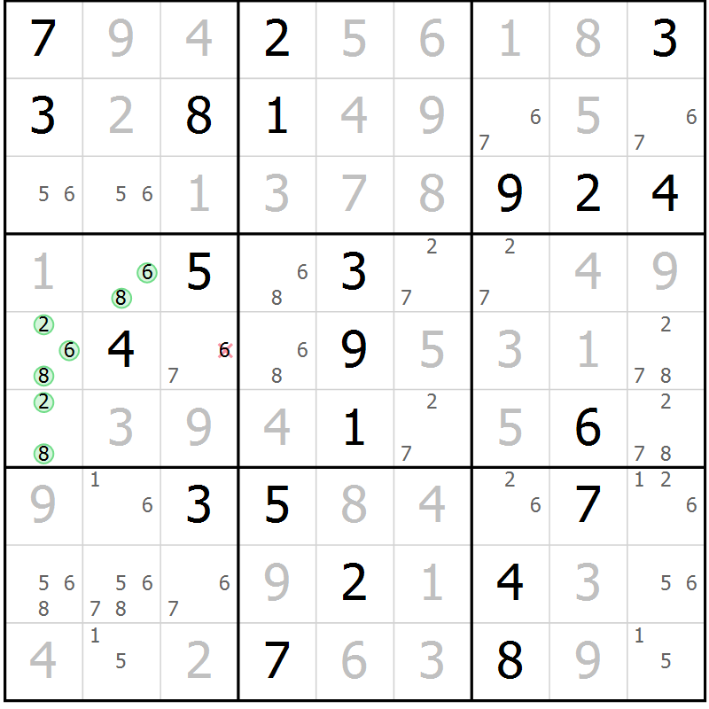 Position des candidats pour la solution de la Gr 27 page 29 du magazine de sudoku Expert n° 013