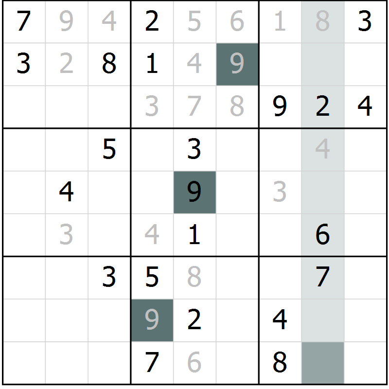 Position des candidats pour la solution de la Gr 27 page 29 du magazine de sudoku Expert n° 013