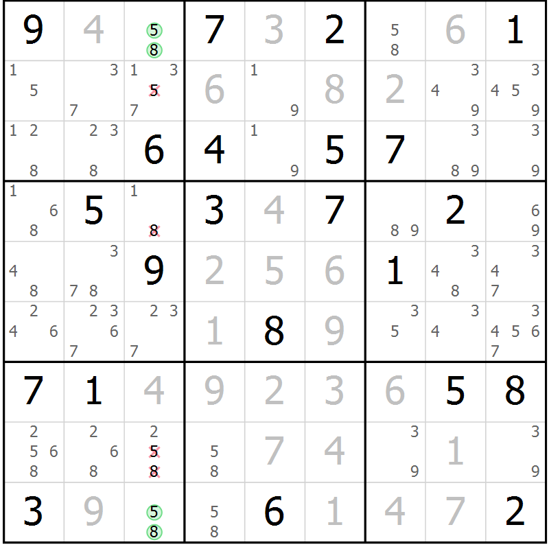 Position des candidats pour la solution de la Gr 28 page 30 du magazine de sudoku Expert n° 013